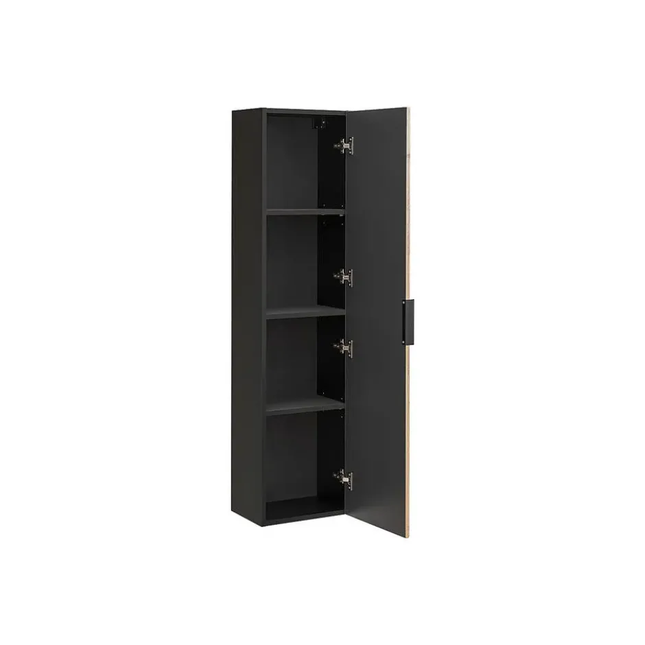 Badkamerkast MADELA - 35 cmx25 cmx140 cm - Zwart Natuurlijk licht Hout paneel