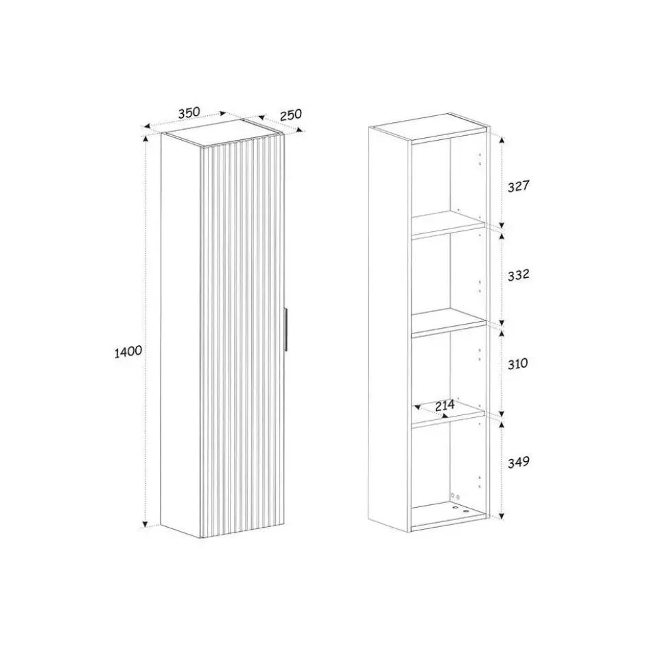 Badkamerkast MADELA - 35 cmx25 cmx140 cm - Zwart Natuurlijk licht Hout paneel