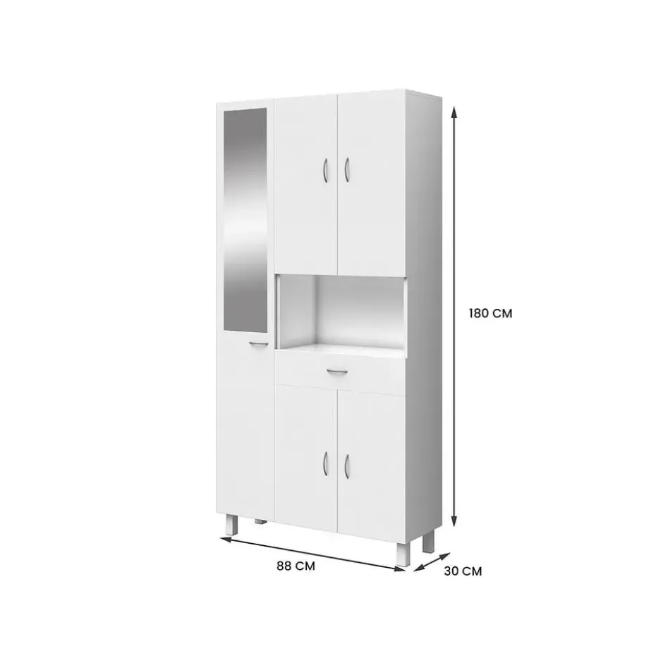 Badkamerkast MINELA - 88 cmx30 cmx180 cm - Wit Hout paneel