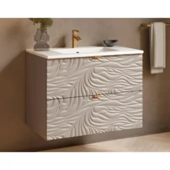 Badkamermeubel met enkele wastafel RINAREL - 80 cmx46 cmx60 cm - Beige Hout