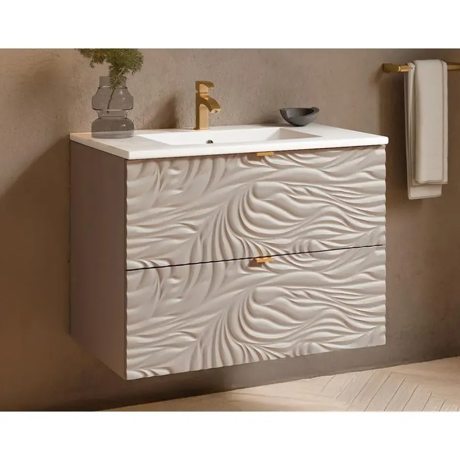 Badkamermeubel met enkele wastafel RINAREL - 80 cmx46 cmx60 cm - Beige Hout