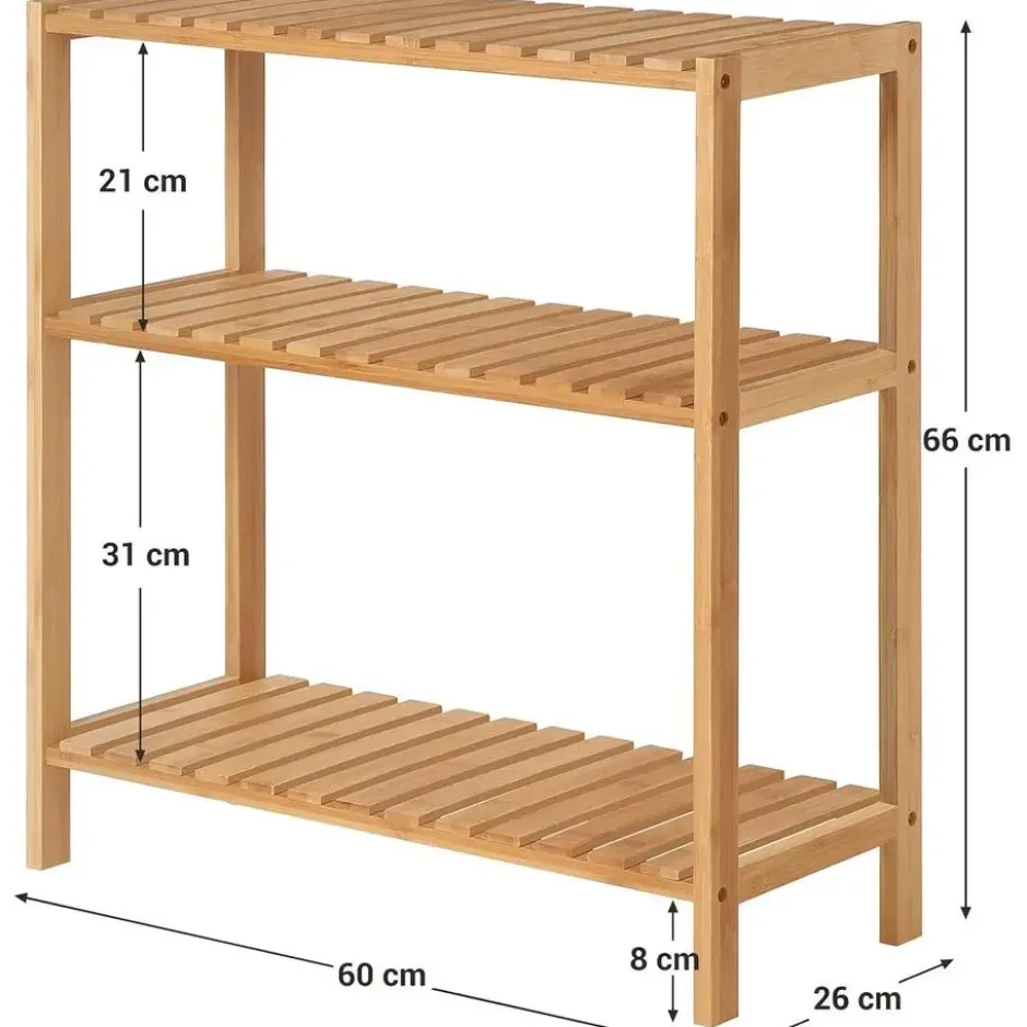 Badkamerrek - 3 legplanken - 60x66x26 cm - bamboe