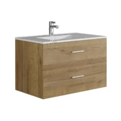 Badkamer set KAYLA - 80 cmx45 cmx47 cm - Natuurlijk licht Hout paneel Keramiek