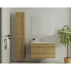 Badkamer set KAYLA - 80 cmx45 cmx47 cm - Natuurlijk licht Hout paneel Keramiek