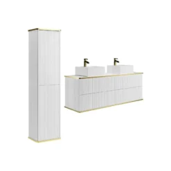 Badkamer set KELIZA - 150 cmx47 cmx54 cm - Wit Hout paneel