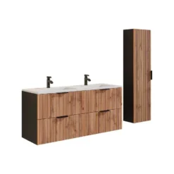 Badkamer set MADELA - 120 cmx46 cmx57 cm - Zwart Natuurlijk licht Hout paneel