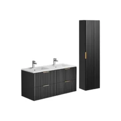 Badkamer set ZEVARA - 120 cmx46 cmx57 cm - Zwart Hout paneel
