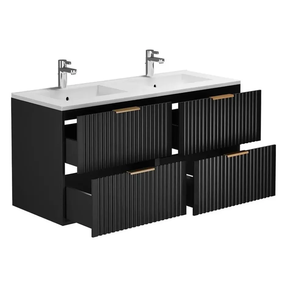 Badkamer set ZEVARA - 120 cmx46 cmx57 cm - Zwart Hout paneel