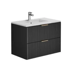 Badkamer set ZEVARA - 80 cmx46 cmx57 cm - Zwart Hout paneel
