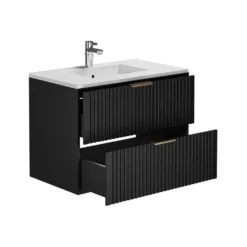 Badkamer set ZEVARA - 80 cmx46 cmx57 cm - Zwart Hout paneel