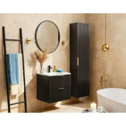 Badkamer set ZEVARA - 60 cmx46 cmx57 cm - Zwart Hout paneel