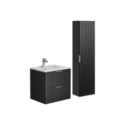 Badkamer set ZEVARA - 60 cmx46 cmx57 cm - Zwart Hout paneel