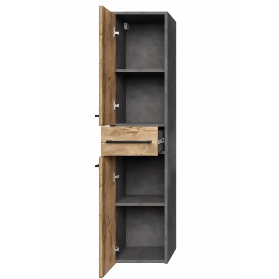 Badplaats Badkamerkast Florence 30 x 35 x 130 cm - Donker Grijs met Kastanje