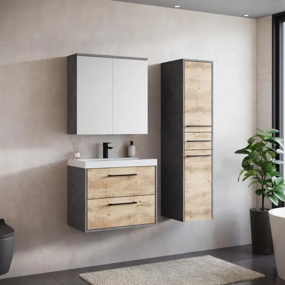 Badplaats Badkamerkast Florence 30 x 35 x 130 cm - Donker Grijs met Kastanje