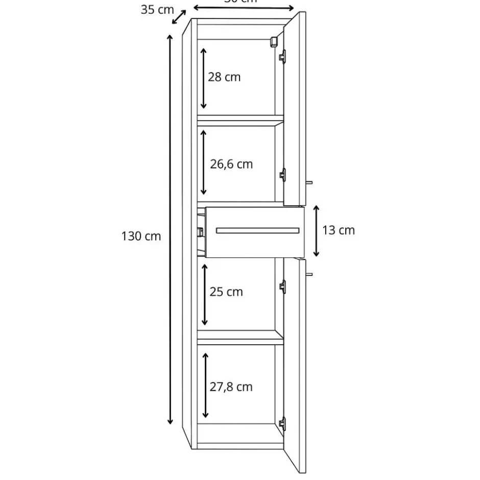 Badplaats Badkamerkast Florence 30 x 35 x 130 cm - hoogglans wit