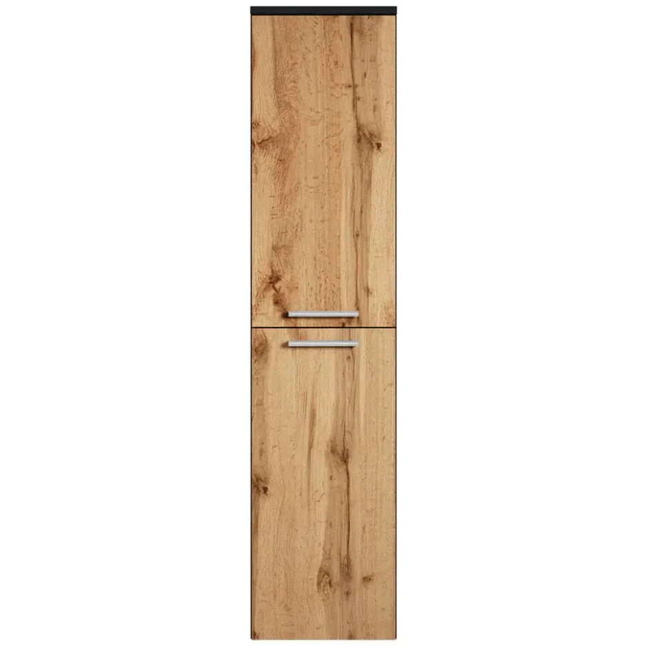 Badplaats Badkamerkast Saturnus 35 x 35 x 130 cm - mat zwart met eiken