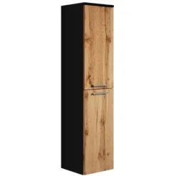 Badplaats Badkamerkast Saturnus 35 x 35 x 130 cm - mat zwart met eiken