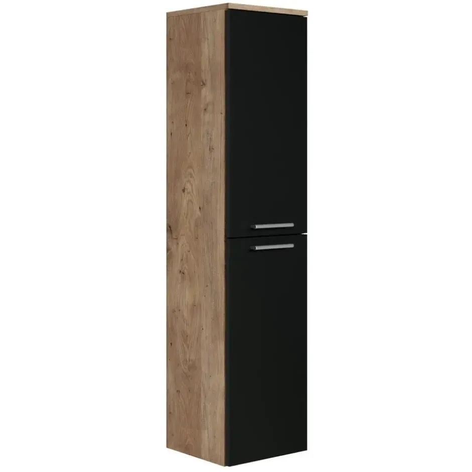 Badplaats Badkamerkast Saturnus 35 x 35 x 130 cm - kastanje eiken met mat zwart