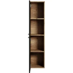 Badplaats Badkamerkast Saturnus 35 x 35 x 130 cm - kastanje eiken met mat zwart