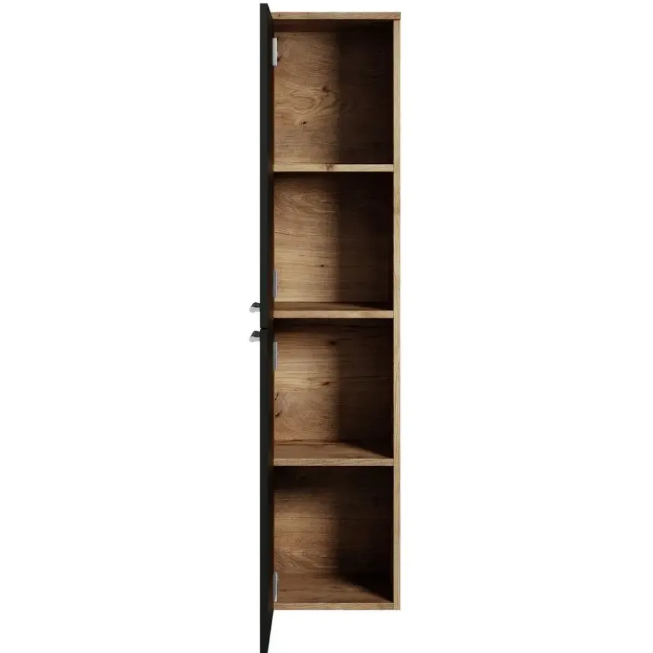 Badplaats Badkamerkast Saturnus 35 x 35 x 130 cm - kastanje eiken met mat zwart