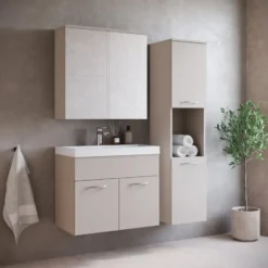 Badplaats Badkamermeubel Montreal 60cm complete set met spiegelkast - beige