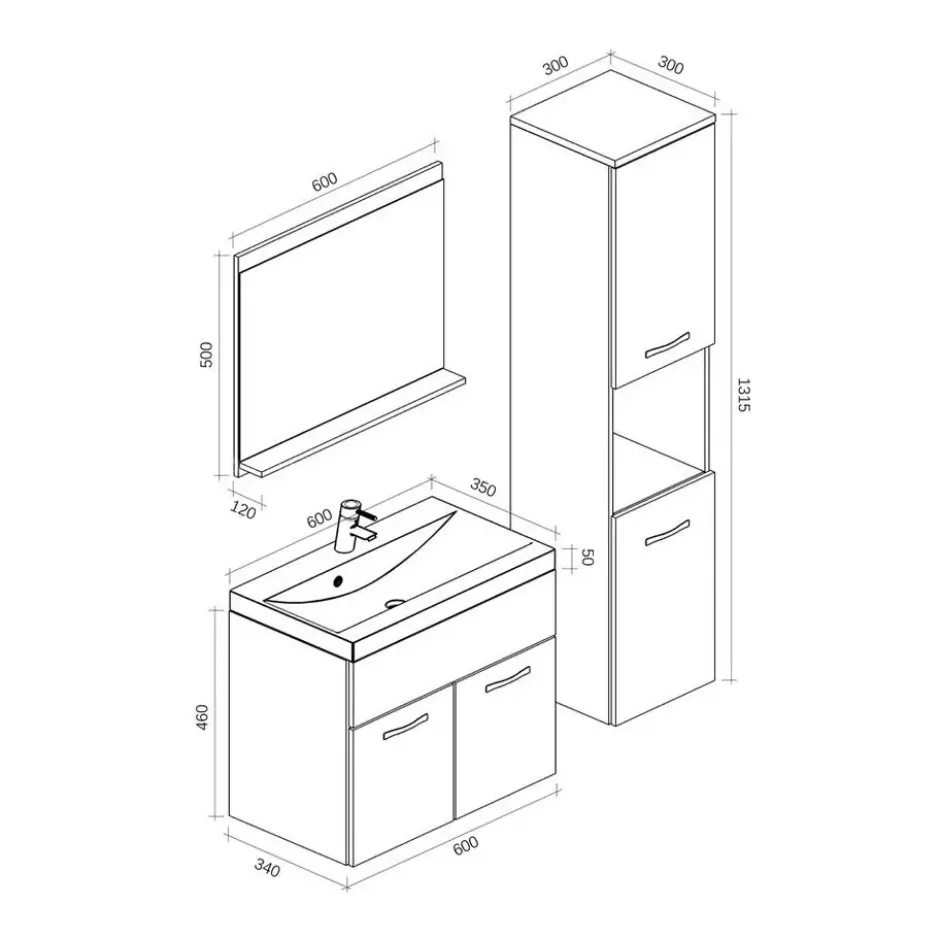 Badplaats Badkamermeubel Montreal 60cm complete set - mat grijs