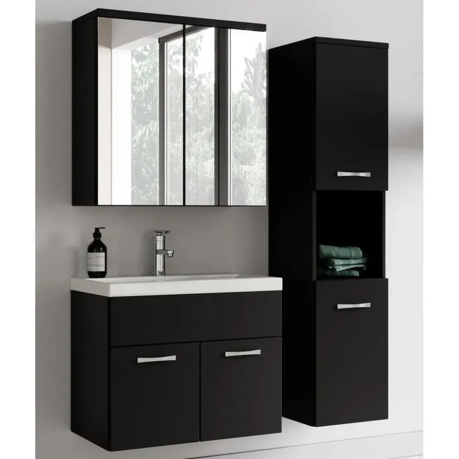 Badplaats Badkamermeubel Montreal 60cm complete set met spiegelkast - mat zwart