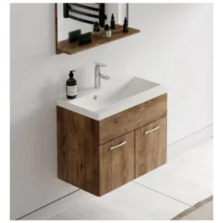 Badplaats Badkamermeubel Montreal 01 60cm met wastafel - bruin eiken