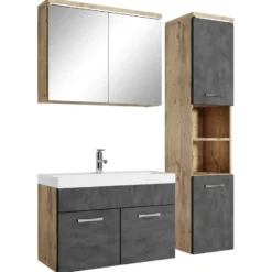 Badplaats Badkamermeubel Set Paso 80 x 40 cm - Kastanje Eiken met Donker Grijs -