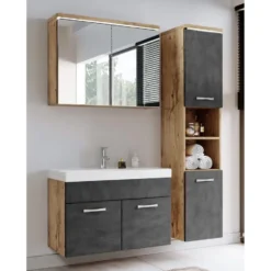 Badplaats Badkamermeubel Set Paso 80 x 40 cm - Kastanje Eiken met Donker Grijs -