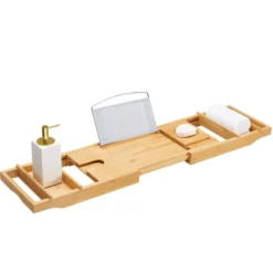 Badplank met Boekenhouder – Uitschuifbare Bad Brug – 75 tot 109 cm Breed