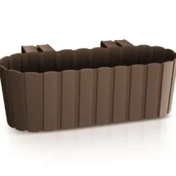 Balkon plantenbak/bloembak - met haken - kunststof - bruin - 38cm