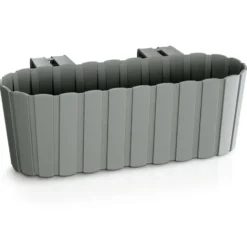 Balkon plantenbak/bloembak - met haken - kunststof - grijs - 38cm