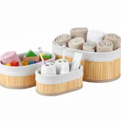 Bambou & Co opbergmanden - 3x - met stof - bruin - organizer