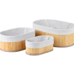 Bambou & Co opbergmanden - 3x - met stof - bruin - organizer