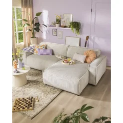 Bank Brooklyn met chaise longue rechts - Soop - crème