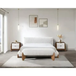 Bankje GAMURA - 127 cmx48 cmx45 cm - Natuurlijk licht Wit Stof