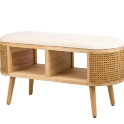 Bank met opbergruimte van rotan en beige fluweel