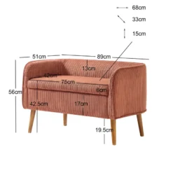 Bank van hout met terracotta fluweel