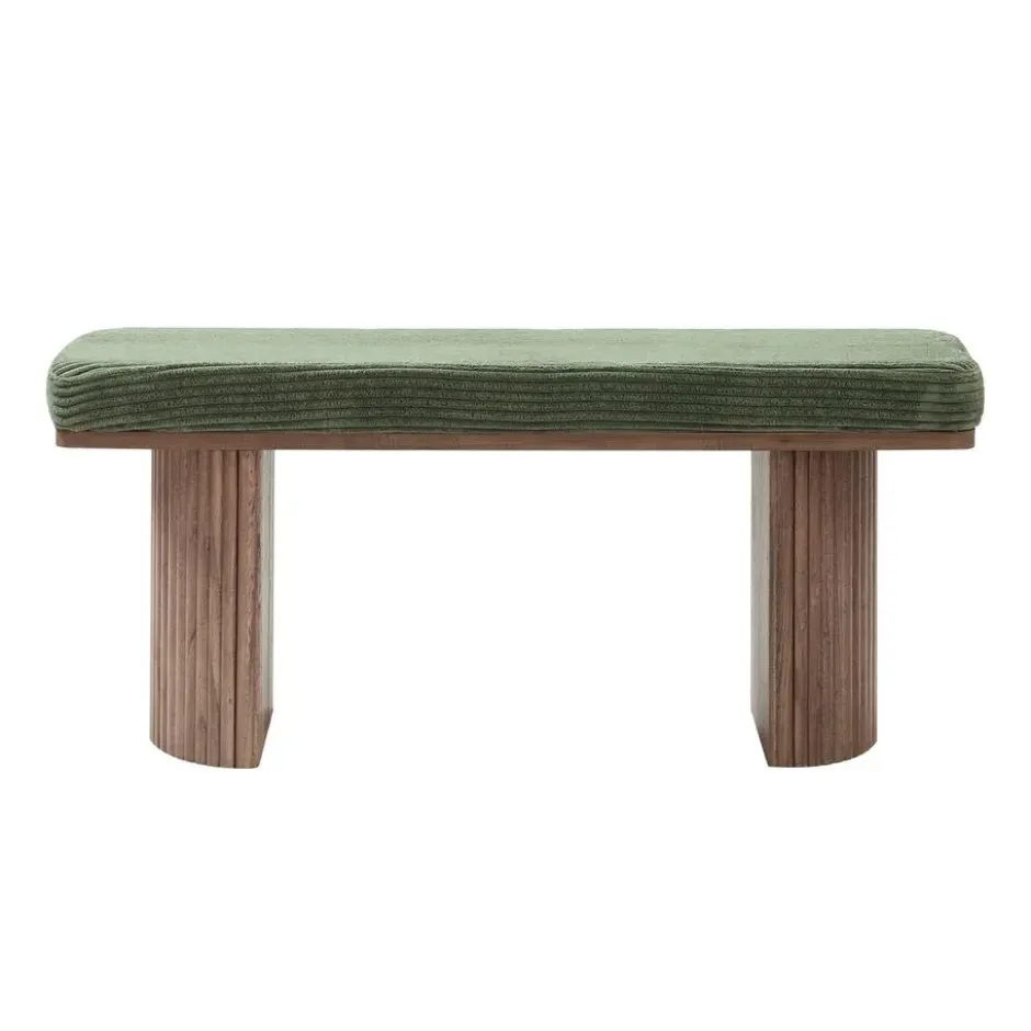 Bank van massief hout en groene ribfluweel