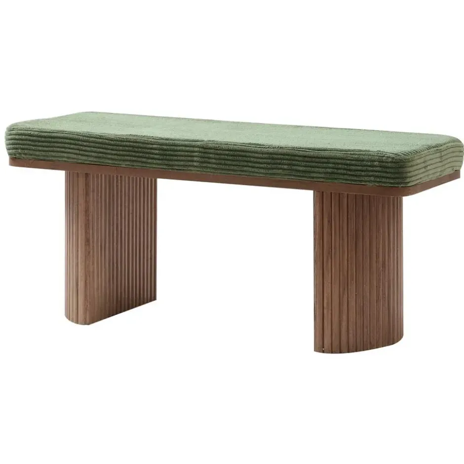 Bank van massief hout en groene ribfluweel