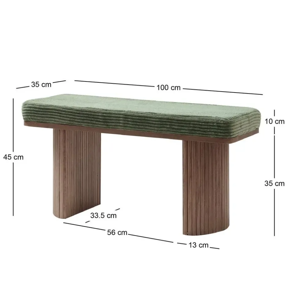 Bank van massief hout en groene ribfluweel