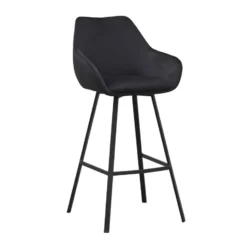 Barkruk Elise velvet zwart draaibaar met armleuning Zithoogte 79 cm Stof