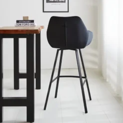 Barkruk Elise velvet zwart draaibaar met armleuning Zithoogte 79 cm Stof