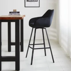 Barkruk Elise velvet zwart draaibaar met armleuning Zithoogte 79 cm Stof