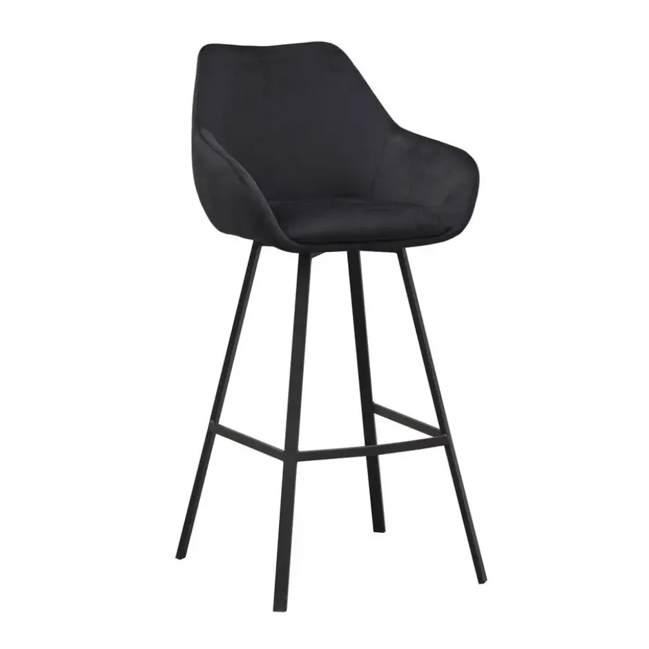 Barkruk Elise velvet zwart draaibaar met armleuning Zithoogte 79 cm Stof