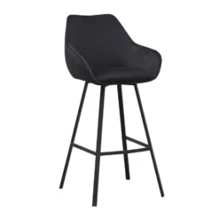 Barkruk Elise velvet zwart draaibaar met armleuning Zithoogte 79 cm Stof