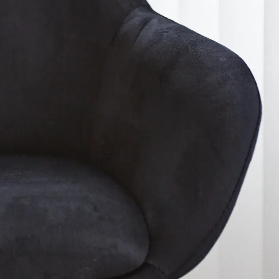 Barkruk Elise velvet zwart draaibaar met armleuning Zithoogte 79 cm Stof