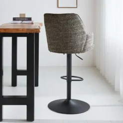 Barkruk Novan chenille donkergrijs - Zithoogte 68 cm - Stof - Grijs