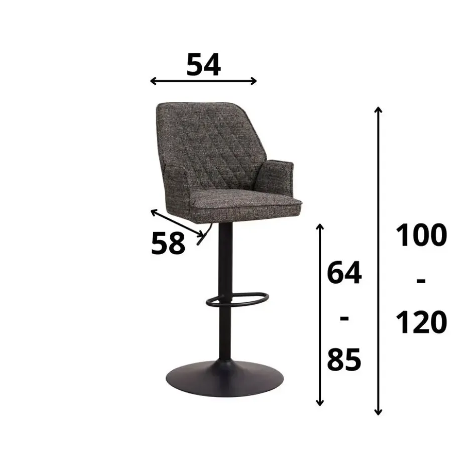 Barkruk Novan chenille donkergrijs - Zithoogte 68 cm - Stof - Grijs